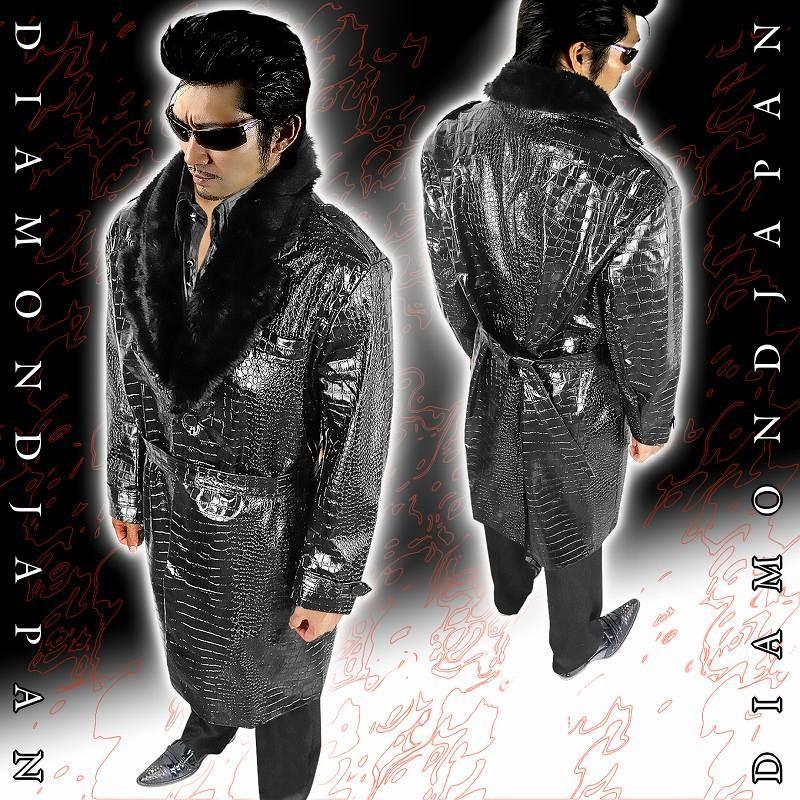 \38000→\9800!! 53黒 日本製!ヤクザ金融ベロアファージャケット ジャンパー 服やくざ極道 ちょい悪オラオラ悪羅悪羅AA06 悪党の店 バースジャパン BIRTHJAPAN ポイント10倍 金蛇柄PUロングコート ファー付き ゴールド 服 オラオラ