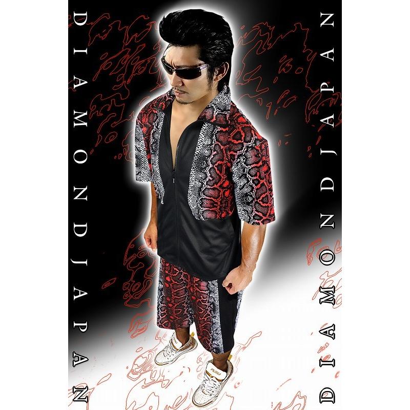 ポイント10倍 赤蛇 総柄 半袖 セットアップ ジャージ ヤクザ ヤンキー