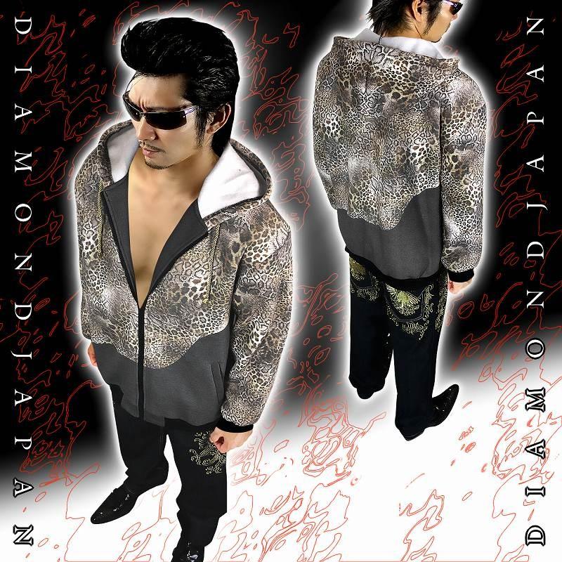 訳あり特価※ ポイント10倍 豹総柄切替パーカー ヤクザ ヤンキー 悪羅悪