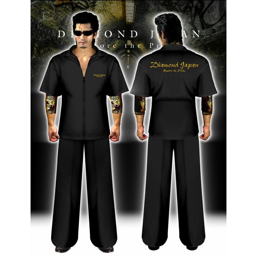 刺繍入り 半袖 セットアップ ジャージ 黒 ヤクザ ヤンキー オラオラ