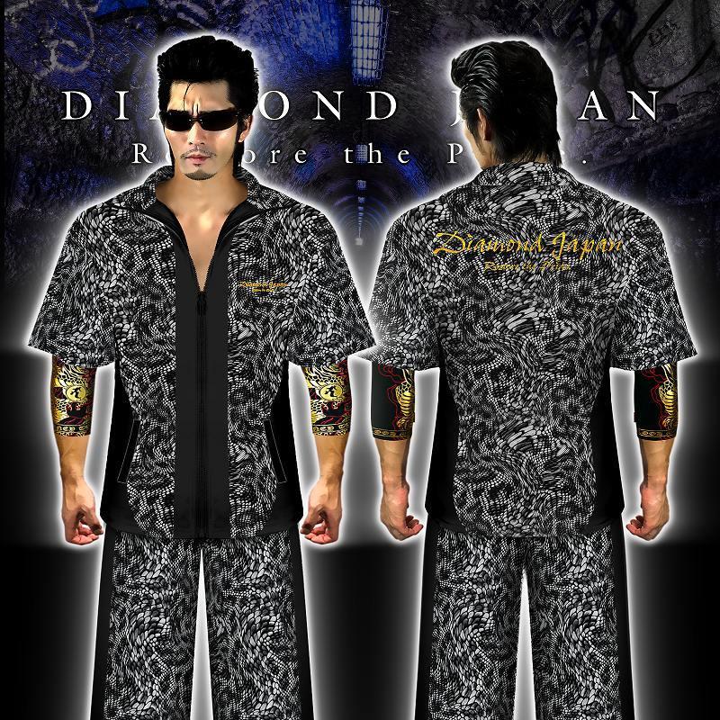 刺繍入り 蛇総柄 半袖 セットアップ ジャージ 黒 ヤクザ ヤンキー 悪羅