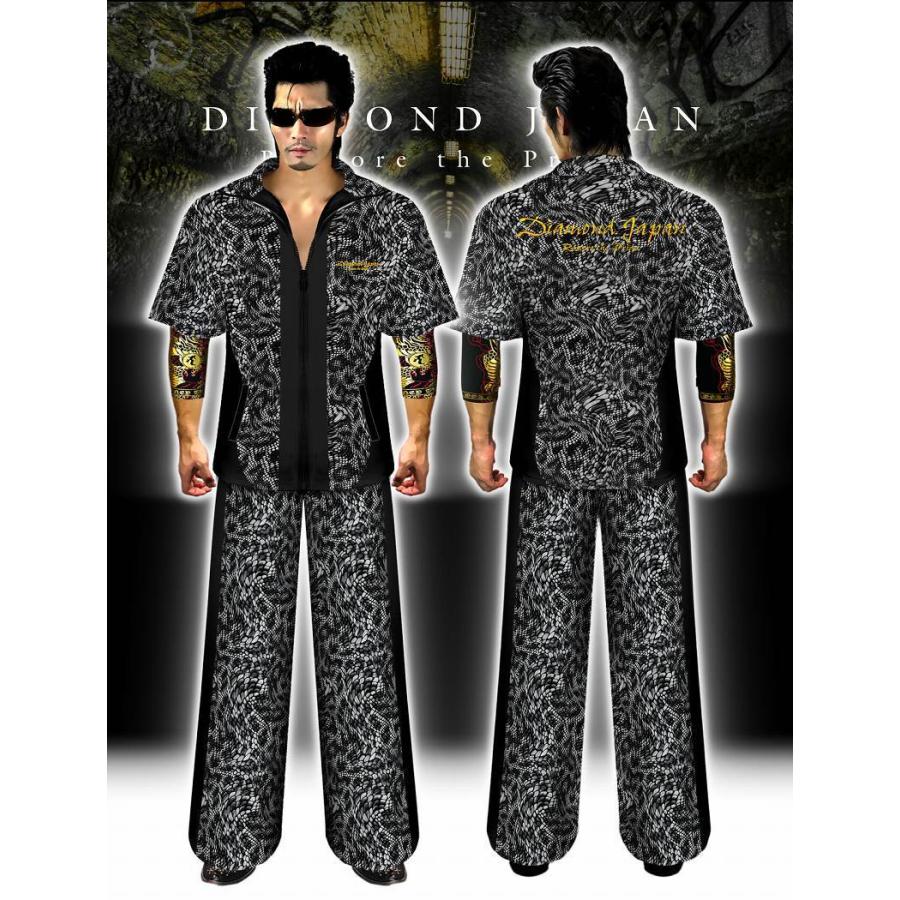 刺繍入り 蛇総柄 半袖 セットアップ ジャージ 黒 ヤクザ ヤンキー 悪羅