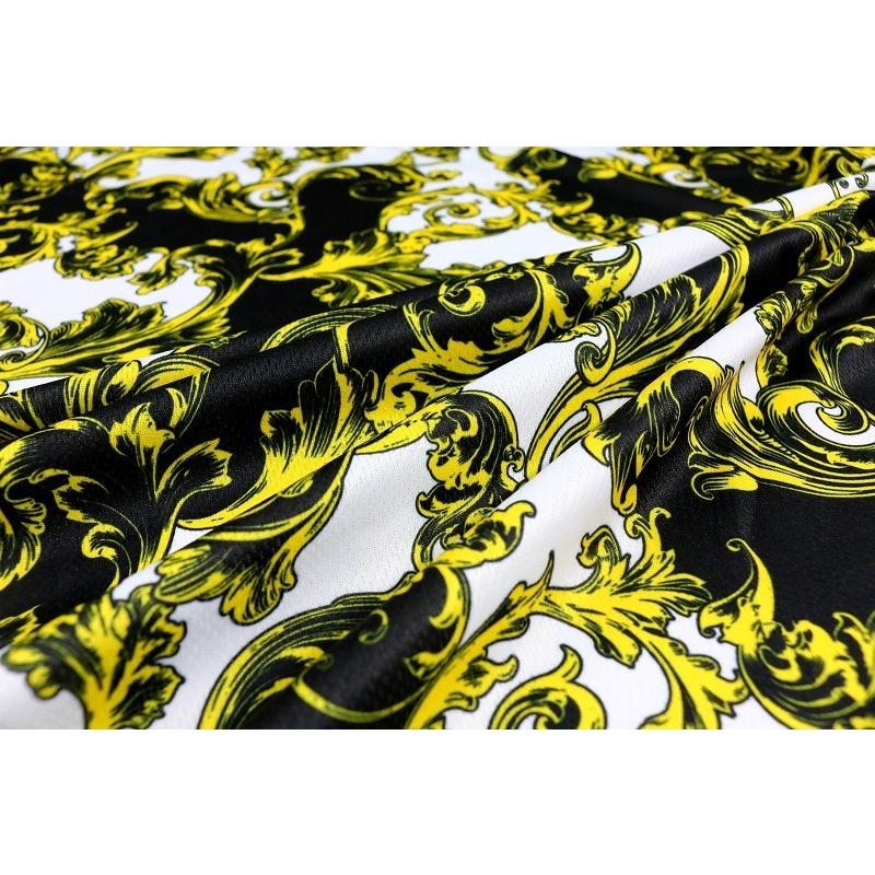 刺繍入り バロック総柄 花柄 半袖 セットアップ ジャージ 白×黒×黄