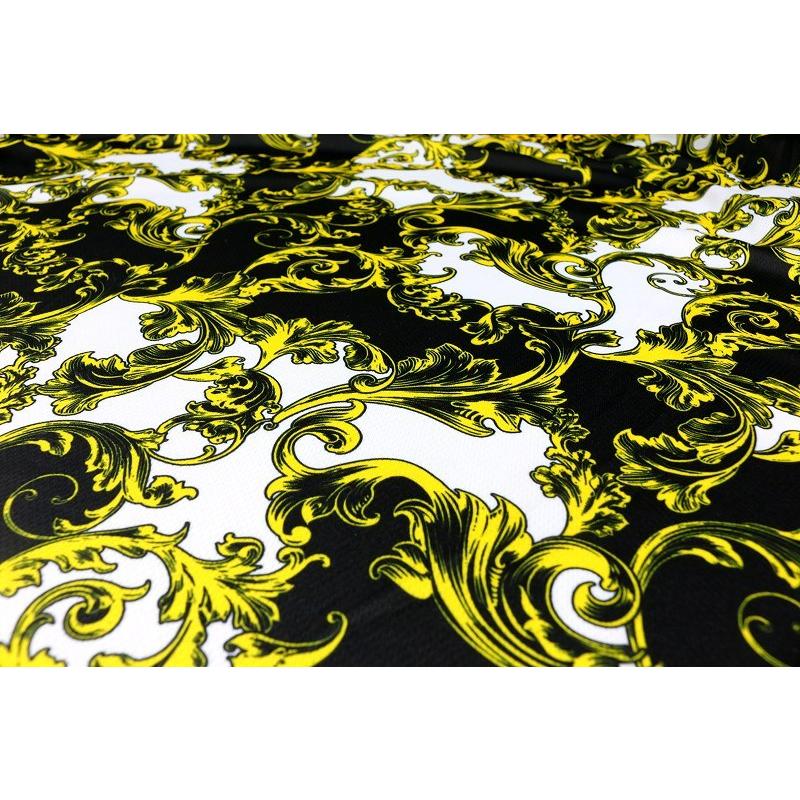 刺繍入り バロック総柄 花柄 半袖 セットアップ ジャージ 白×黒×黄