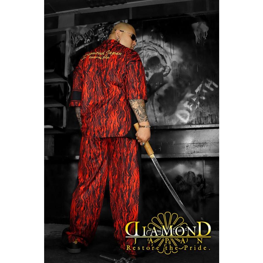 刺繍入り まだら模様 半袖 セットアップ ジャージ 総柄 赤×黒 ヤクザ