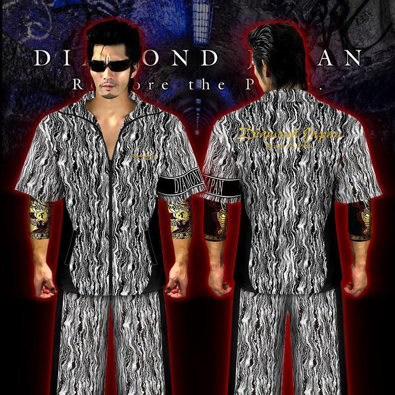 刺繍入り まだら模様 半袖 セットアップ ジャージ 総柄 白×黒 ヤクザ