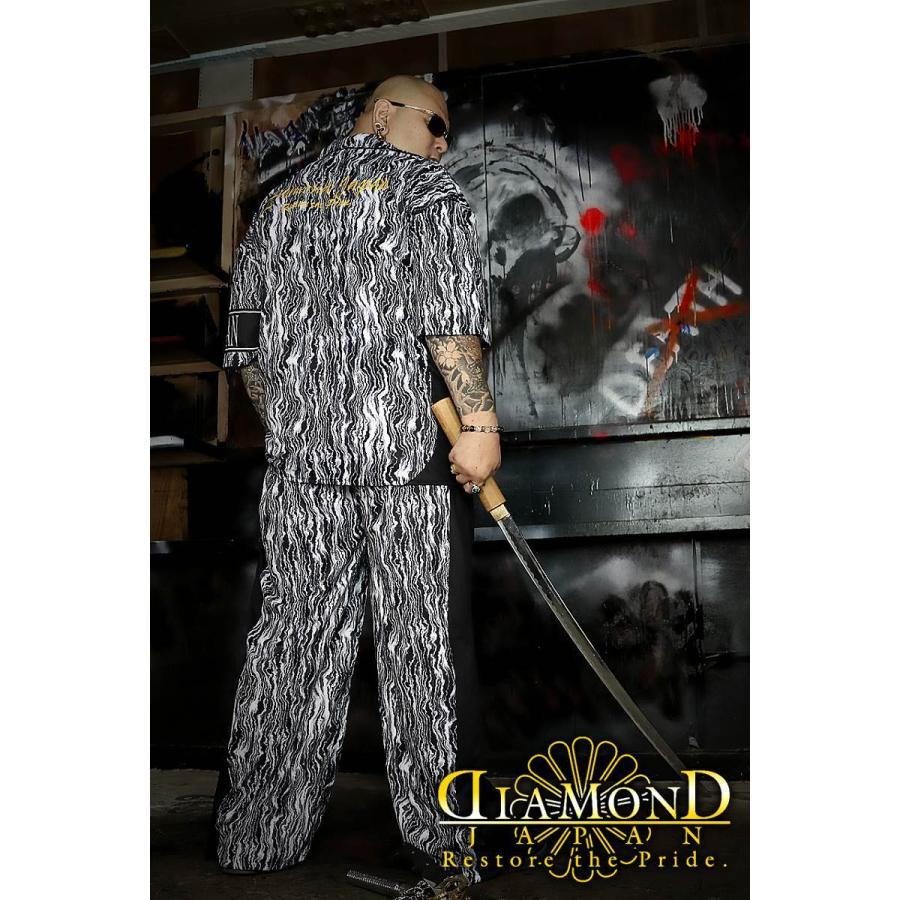 刺繍入り まだら模様 半袖 セットアップ ジャージ 総柄 白×黒 ヤクザ