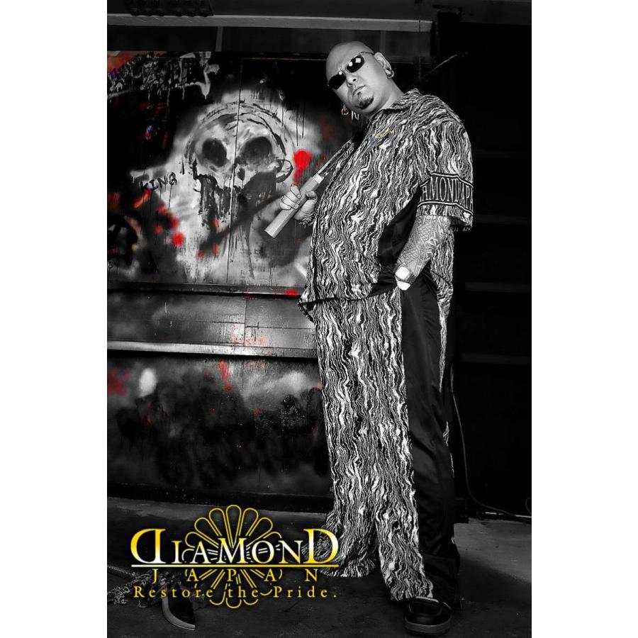 刺繍入り まだら模様 半袖 セットアップ ジャージ 総柄 白×黒 ヤクザ