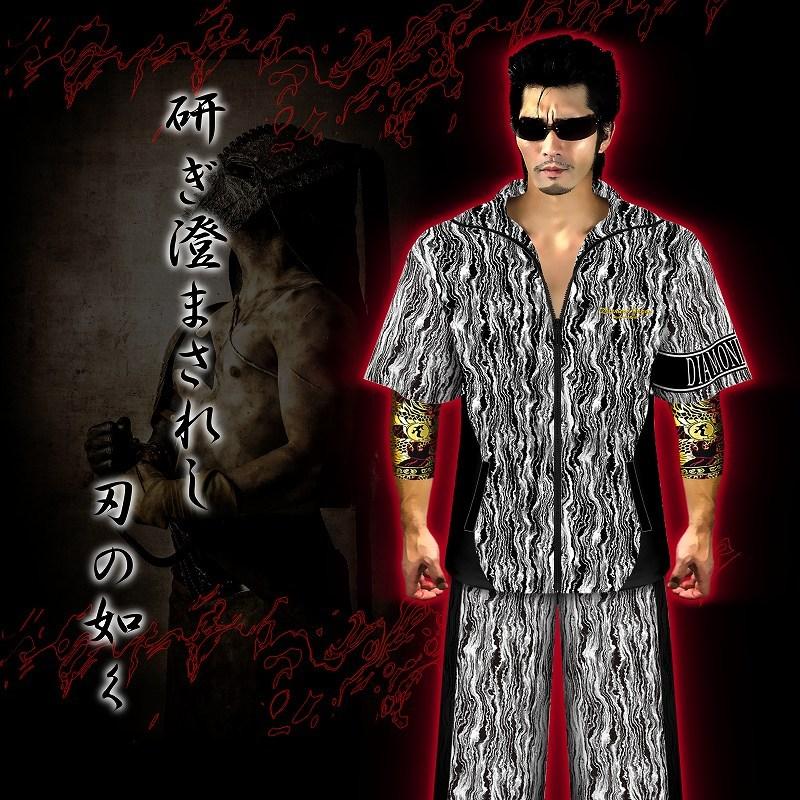 刺繍入り まだら模様 半袖 セットアップ ジャージ 総柄 白×黒 ヤクザ