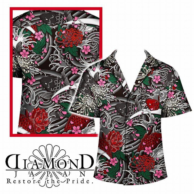 アロハシャツ 和柄 波鯉 総柄 ヤクザ ヤンキー オラオラ 半袖 柄シャツ