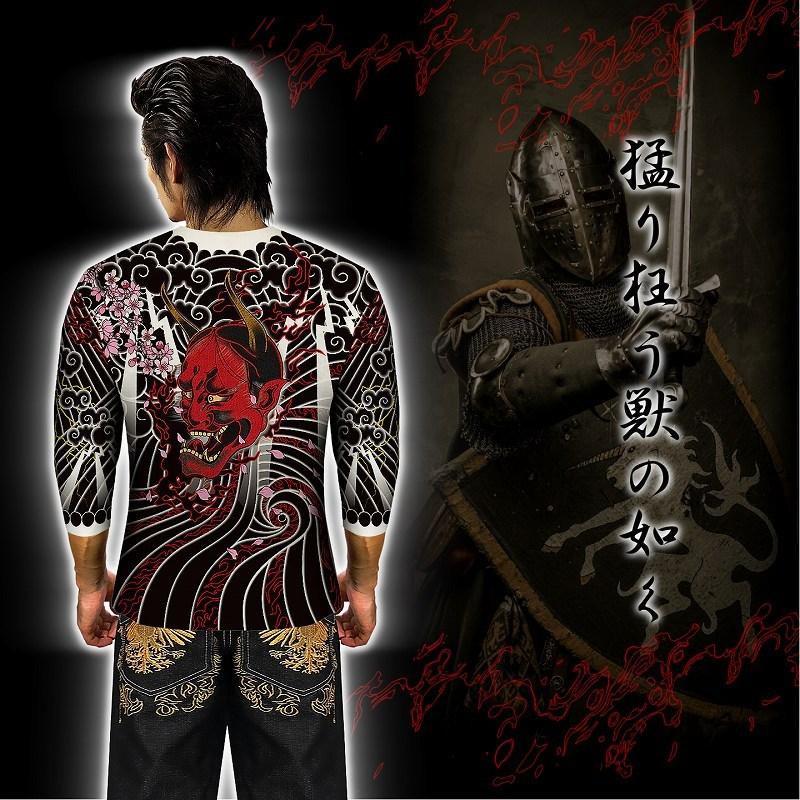 鯉口シャツ 和柄 和彫り 般若柄 刺青 ヤクザ ヤンキー オラオラ 五分袖