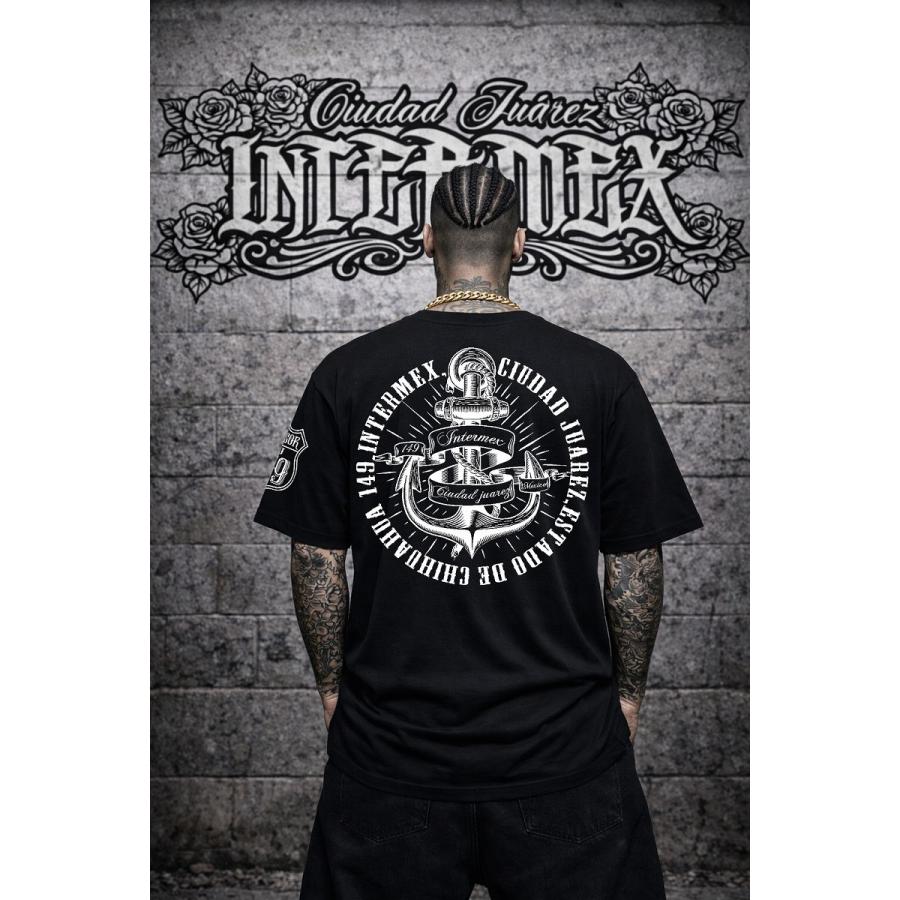 半袖 Tシャツ 服 碇 itm-012黒 白 ギャング バイカー B系 HIPHOP系