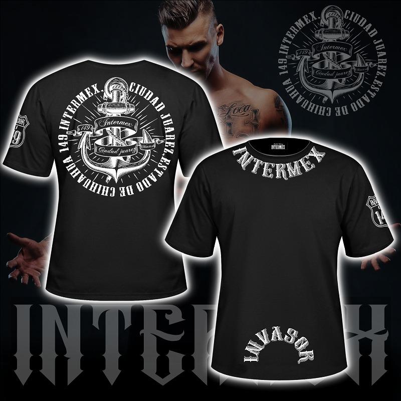 半袖 Tシャツ 服 碇 itm-012黒 白 ギャング バイカー B系 HIPHOP系