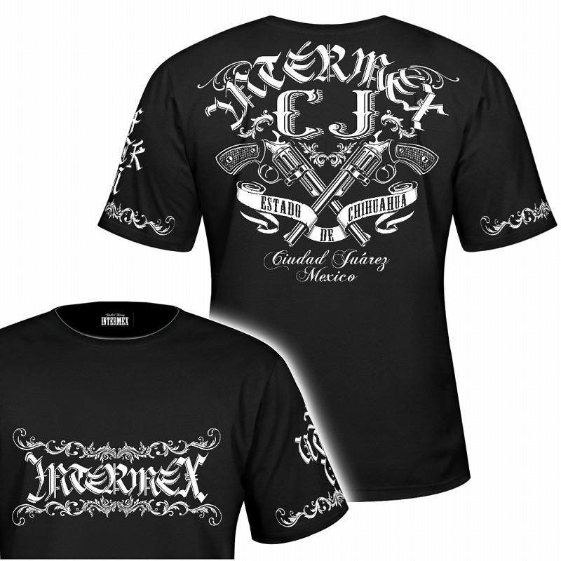 半袖 Tシャツ 服 銃 ガンマン itm-013黒 白 ギャング バイカー B系