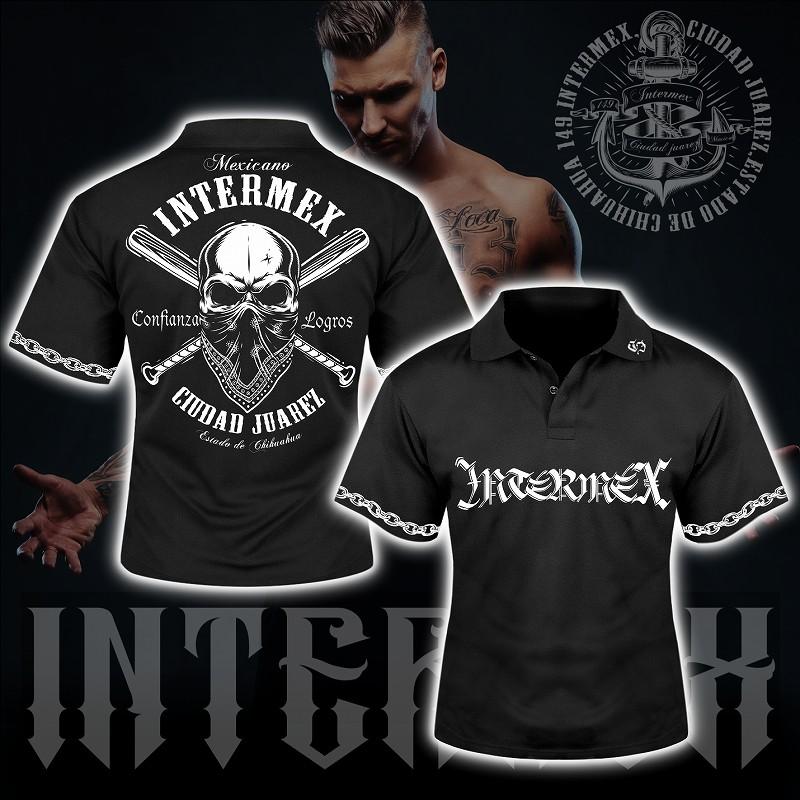 半袖 ポロシャツ 服 バットスカル itm-016黒 白 ギャング バイカー B系