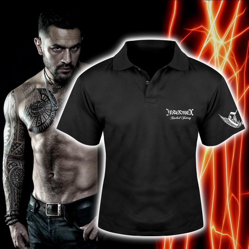 半袖 ポロシャツ 服 羽スカル itm-019黒 白 ギャング バイカー B系