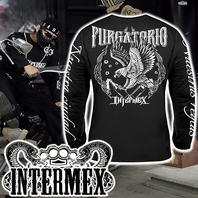 長袖 Tシャツ 服 メンズ ファッション INTERMEX 鷹 鷲 ロンT 黒 白