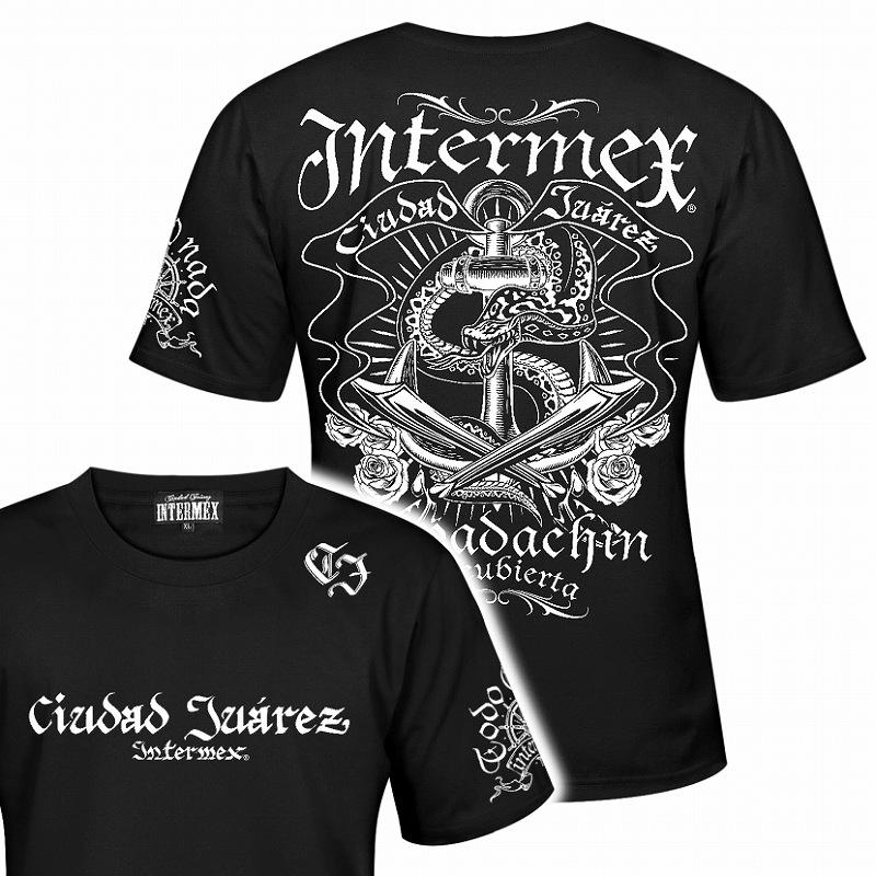 半袖 Tシャツ 服 INTERMEX コブラ柄 蛇 パイソン 碇 itm-073 黒 白