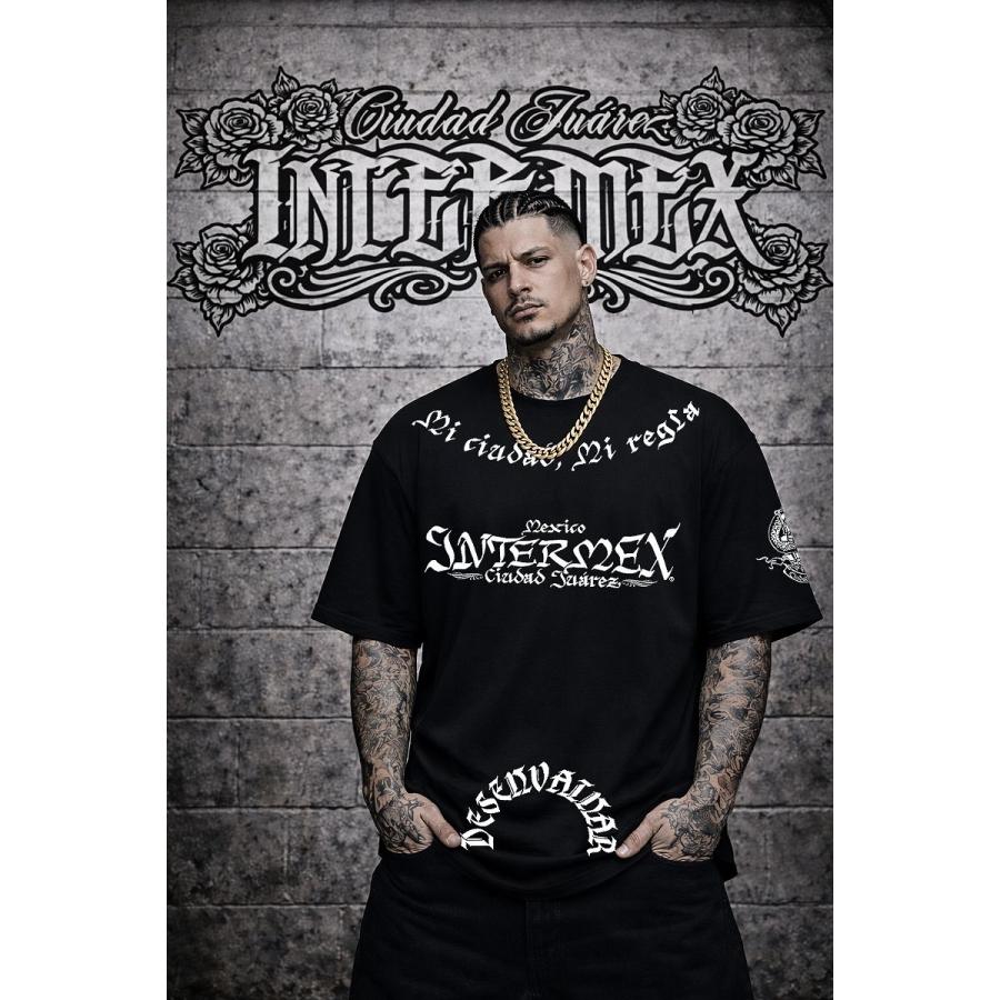 半袖 Tシャツ 服 INTERMEX コブラスカル柄 蛇 パイソン 銃 itm-074 黒