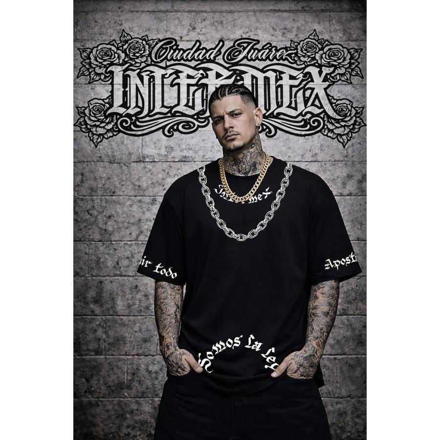 半袖 Tシャツ 服 INTERMEX ドラゴン スカル柄 火炎瓶itm-075 黒 白