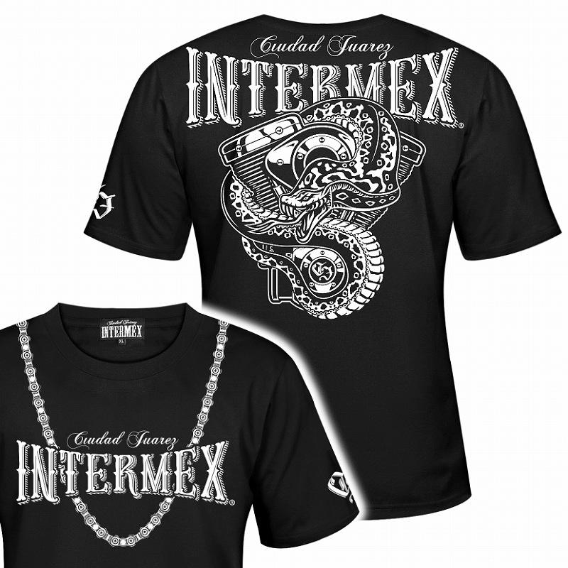 半袖 Tシャツ 服 INTERMEX エンジンコブラ 蛇 itm-076 黒 白 ギャング