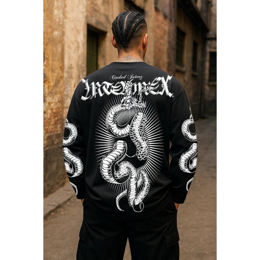 【美品】ハチヤーズ　XL　ロゴプリント　長袖　バイカラー　白×黒 長袖 Tシャツ 服 INTERMEX コブラ パイソン柄 ロンT itm-078 黒 白