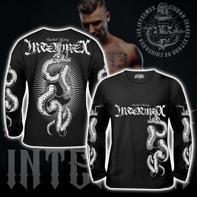 長袖 Tシャツ 服 INTERMEX コブラ パイソン柄 ロンT itm-078 黒 白