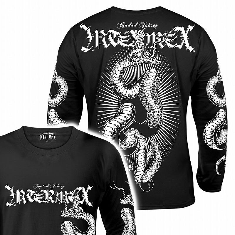 長袖 Tシャツ 服 INTERMEX コブラ パイソン柄 ロンT itm-078 黒 白