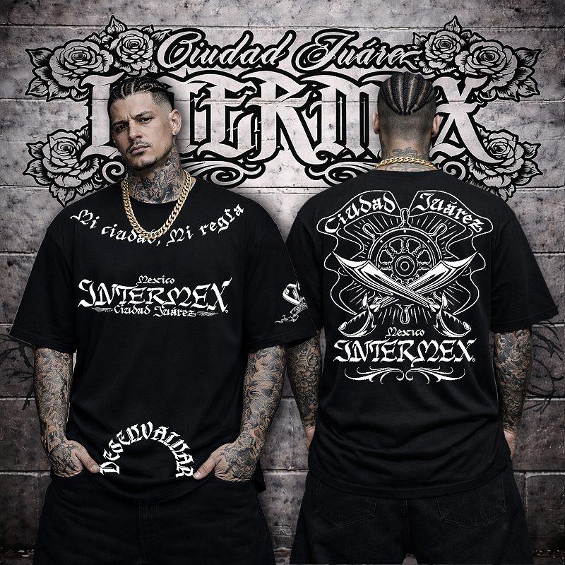 半袖 Tシャツ 服 INTERMEX 海賊柄 itm-081 黒 白 ギャング バイカー