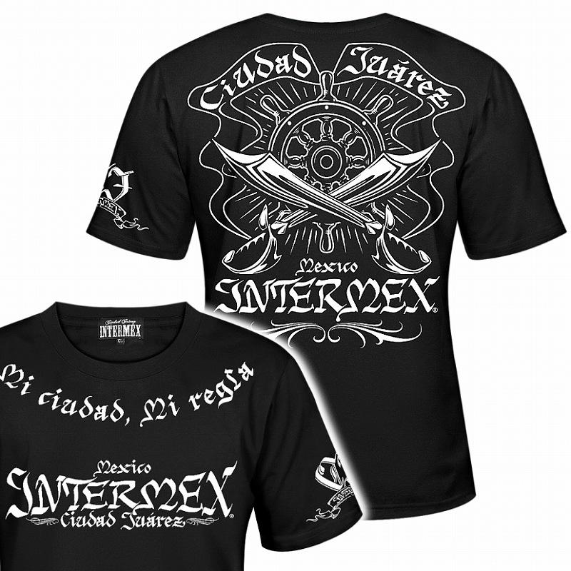 半袖 Tシャツ 服 INTERMEX 海賊柄 itm-081 黒 白 ギャング バイカー