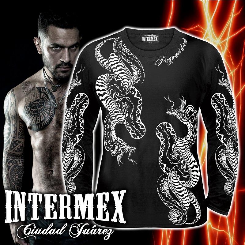 長袖 Tシャツ 服 INTERMEX コブラ パイソン柄 ロンT itm-093 黒 白
