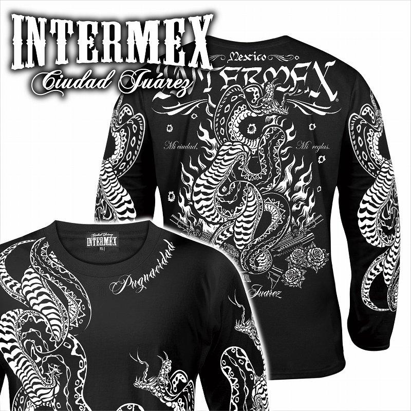 長袖 Tシャツ 服 INTERMEX コブラ パイソン柄 ロンT itm-093 黒 白