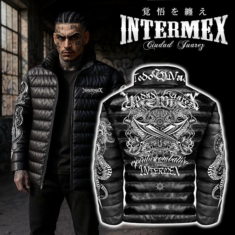 鷹柄 レザー調 中綿ジャケット INTERMEX ITM-099 メンズファッション