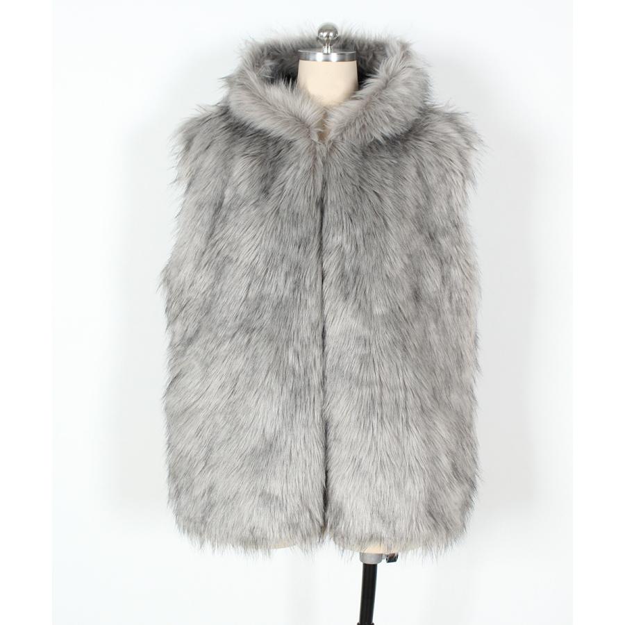 フード付き ファーベスト 005 フック式留め具 グレー 上着 重ね着