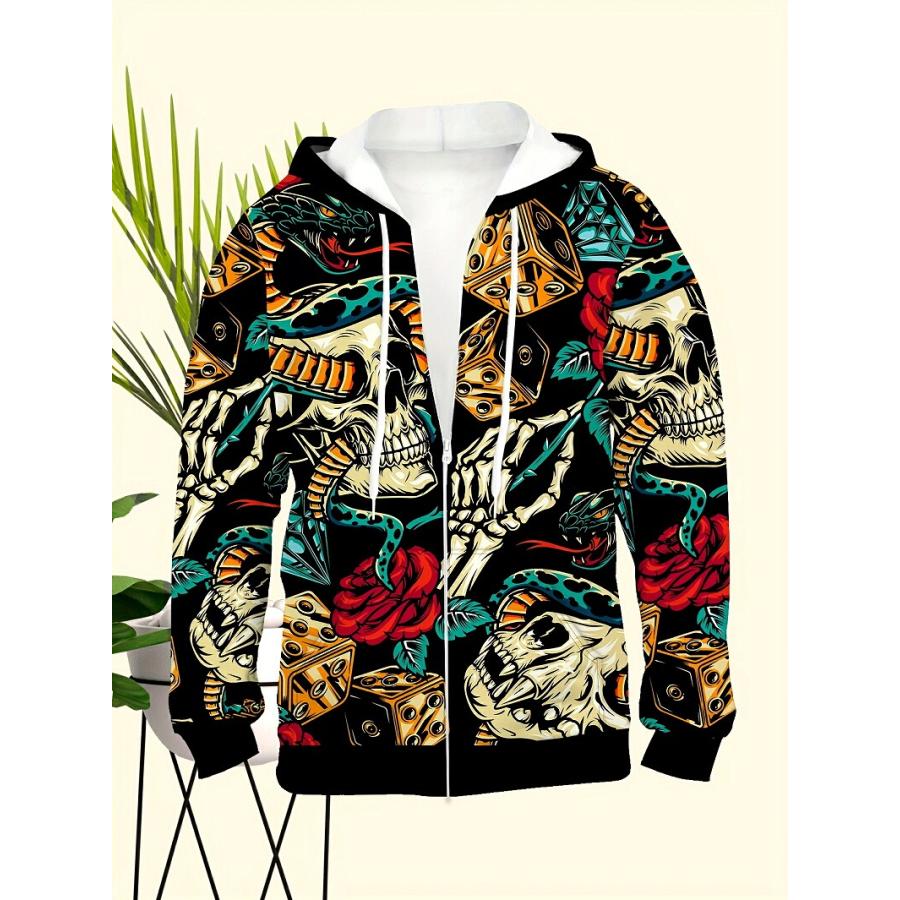 スカル×コブラ柄プリント パーカー030 派手 薄手 羽織り 上着 カジノ柄