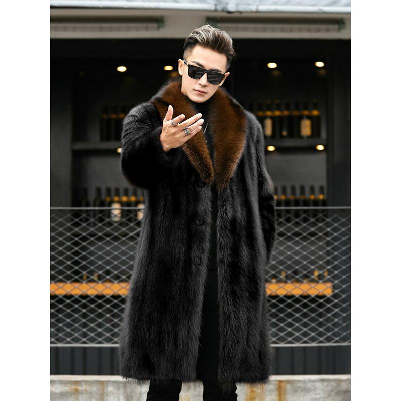 黒：ロング丈バイカラーファーコート 048タイト 細身サイズ 服