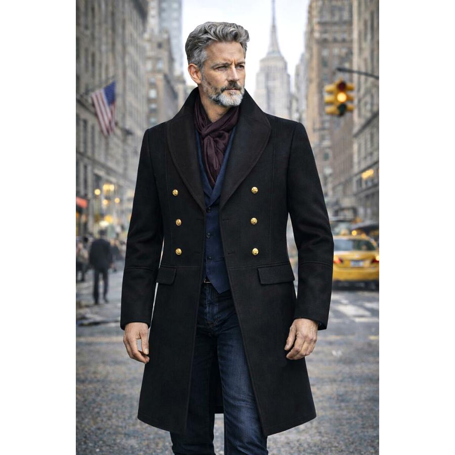 黒：ロング丈ファー襟コート 049タイト 細身サイズ 服 オラオラ系 悪羅