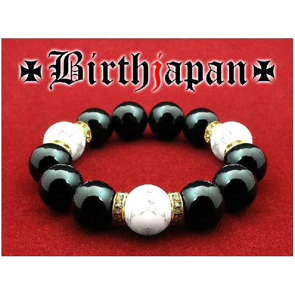 ポイント10倍 極太16mm ロンデル×オニキス ハウライト数珠ブレスレット