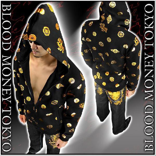 ポイント10倍 12037黒×金 ヤクザ & ブランドBLOOD MONEY TOKYOパーカー