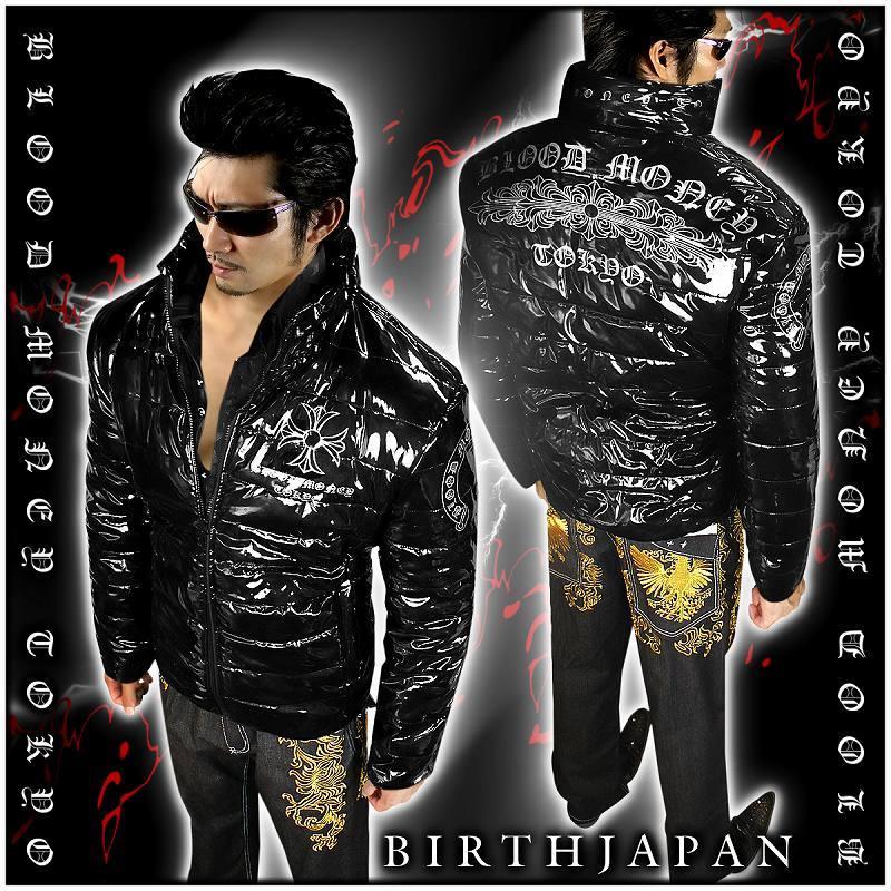 クロス柄 エナメル調 中綿ジャケット 黒 服 BLOOD MONEY TOKYO