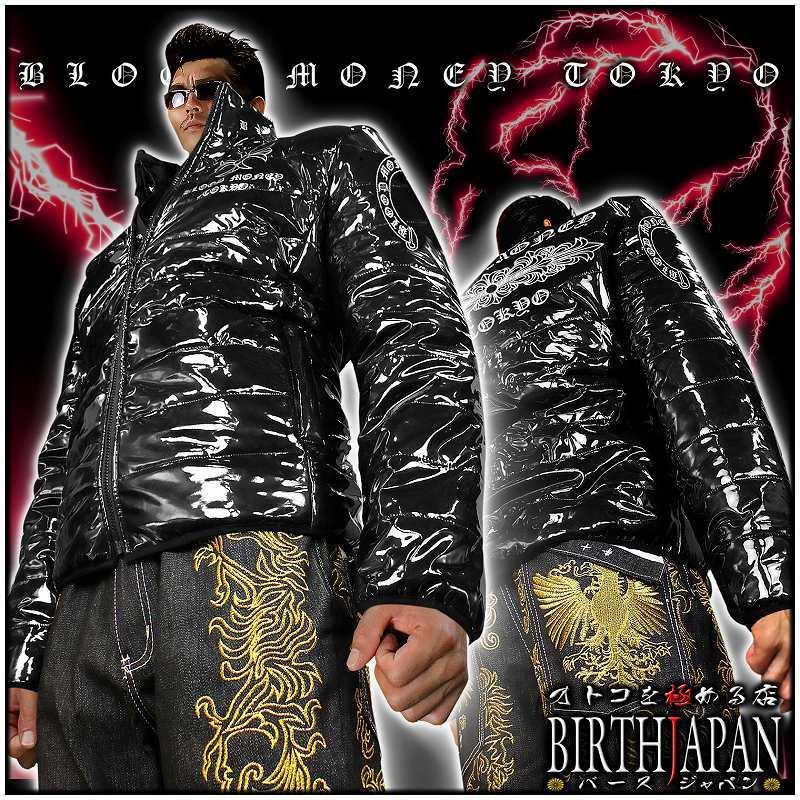 クロス柄 エナメル調 中綿ジャケット 黒 服 BLOOD MONEY TOKYO
