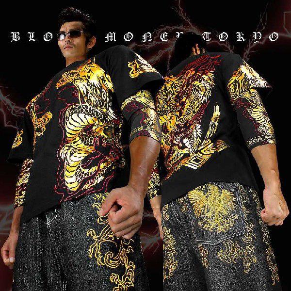 ポイント10倍 14001黒×金 BLOOD MONEY TOKYO-半袖Tシャツ 昇龍 大きい