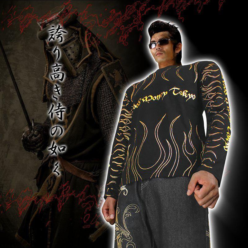 ポイント10倍 14029黒-金 ヤクザ ブランド長袖Tシャツ ロンT 菱 悪羅悪