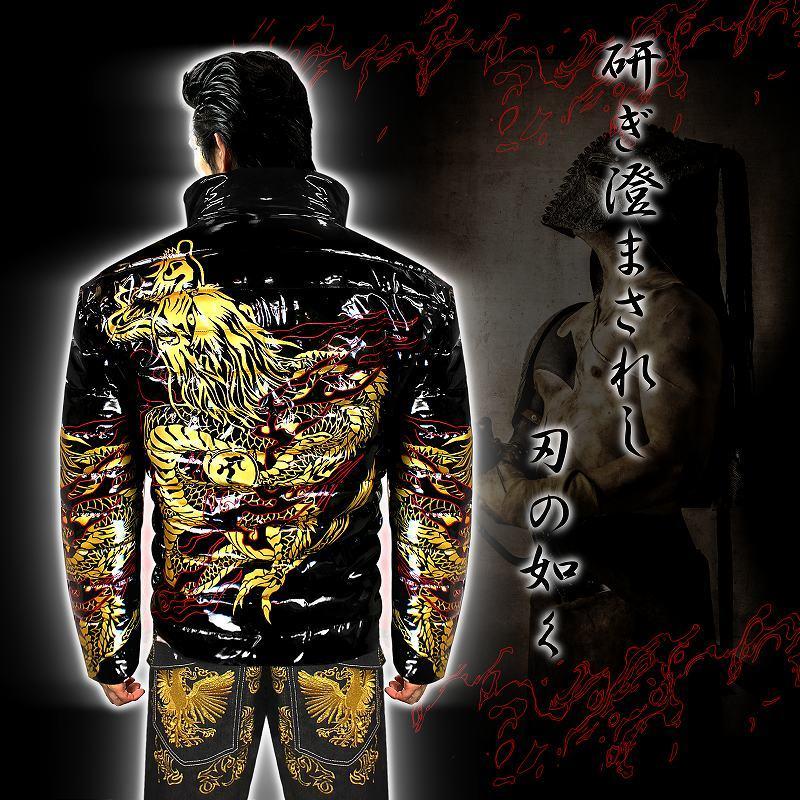 昇り龍柄 エナメル調 中綿ジャケット 黒 和柄 服 BLOOD MONEY TOKYO