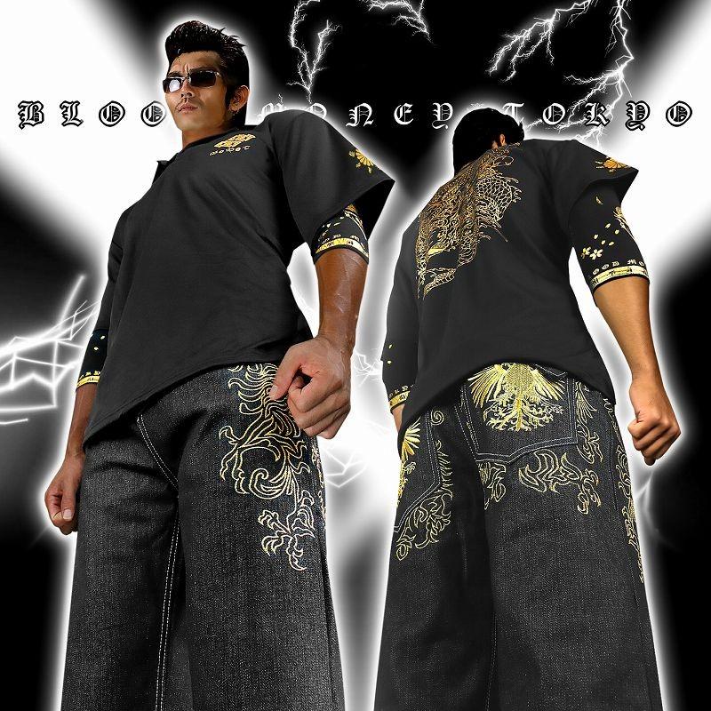 ポイント10倍 15010黒-金 ヤクザ & ブランド半袖ポロシャツ 双龍 夏物