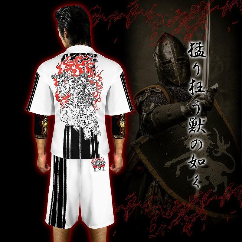 半袖 セットアップ ジャージ 不動明王 和柄 白×黒 オラオラ系 悪羅悪羅