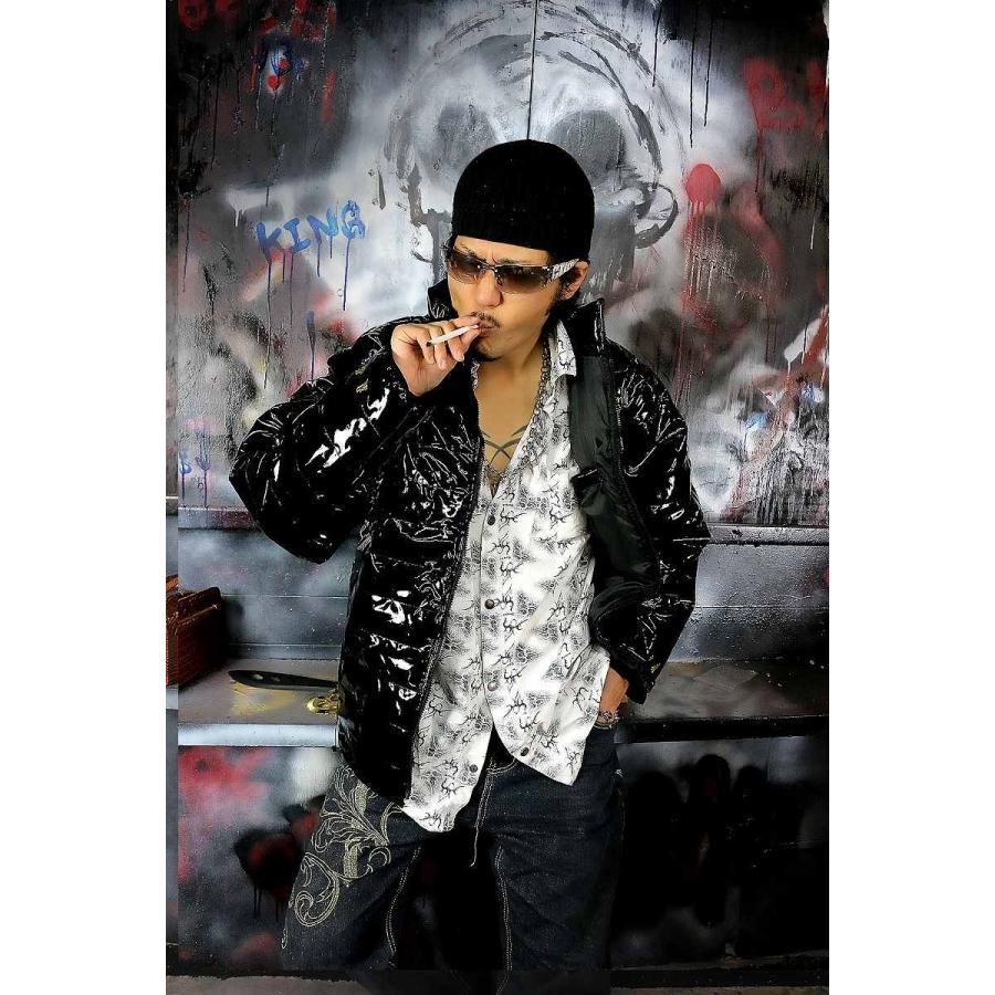 ポイント10倍 不動明王柄 中綿ジャケット 黒×白 ヤクザ ヤンキー 悪羅