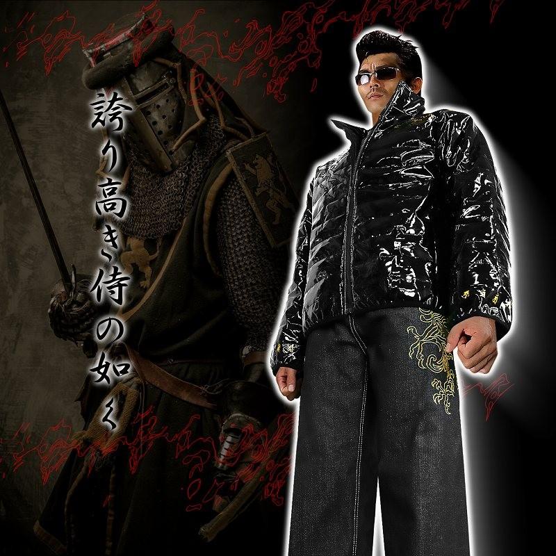 ポイント10倍 不動明王柄 中綿ジャケット 黒×白 ヤクザ ヤンキー 悪羅