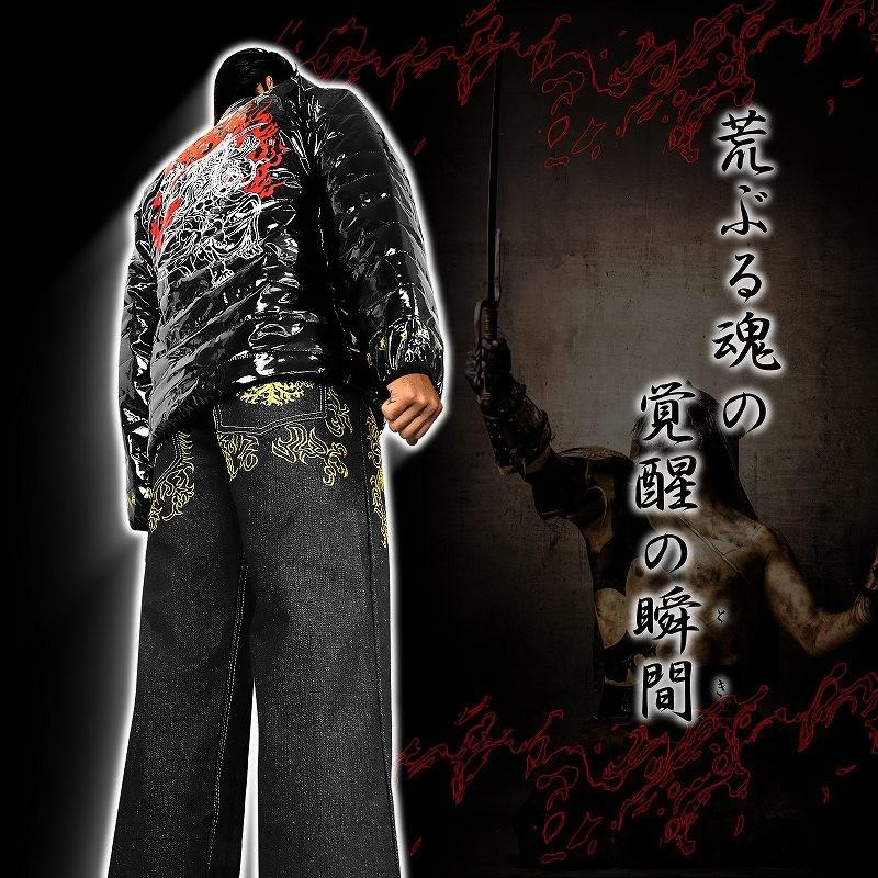 ポイント10倍 不動明王柄 中綿ジャケット 黒×白 ヤクザ ヤンキー 悪羅