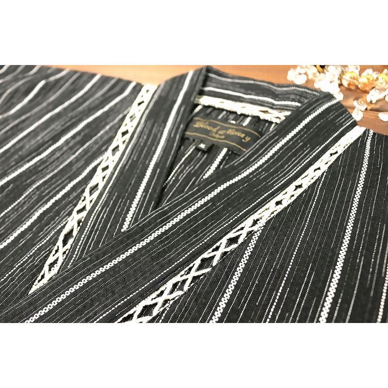 甚平 甚兵衛 服 菊紋刺繍 ストライプ 黒 白ストライプ着物 和服 夏物 